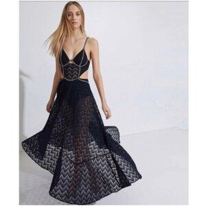 PatBO x Alessandra Ambrosio Hand Beaded Bustier Maxi Dress in Black